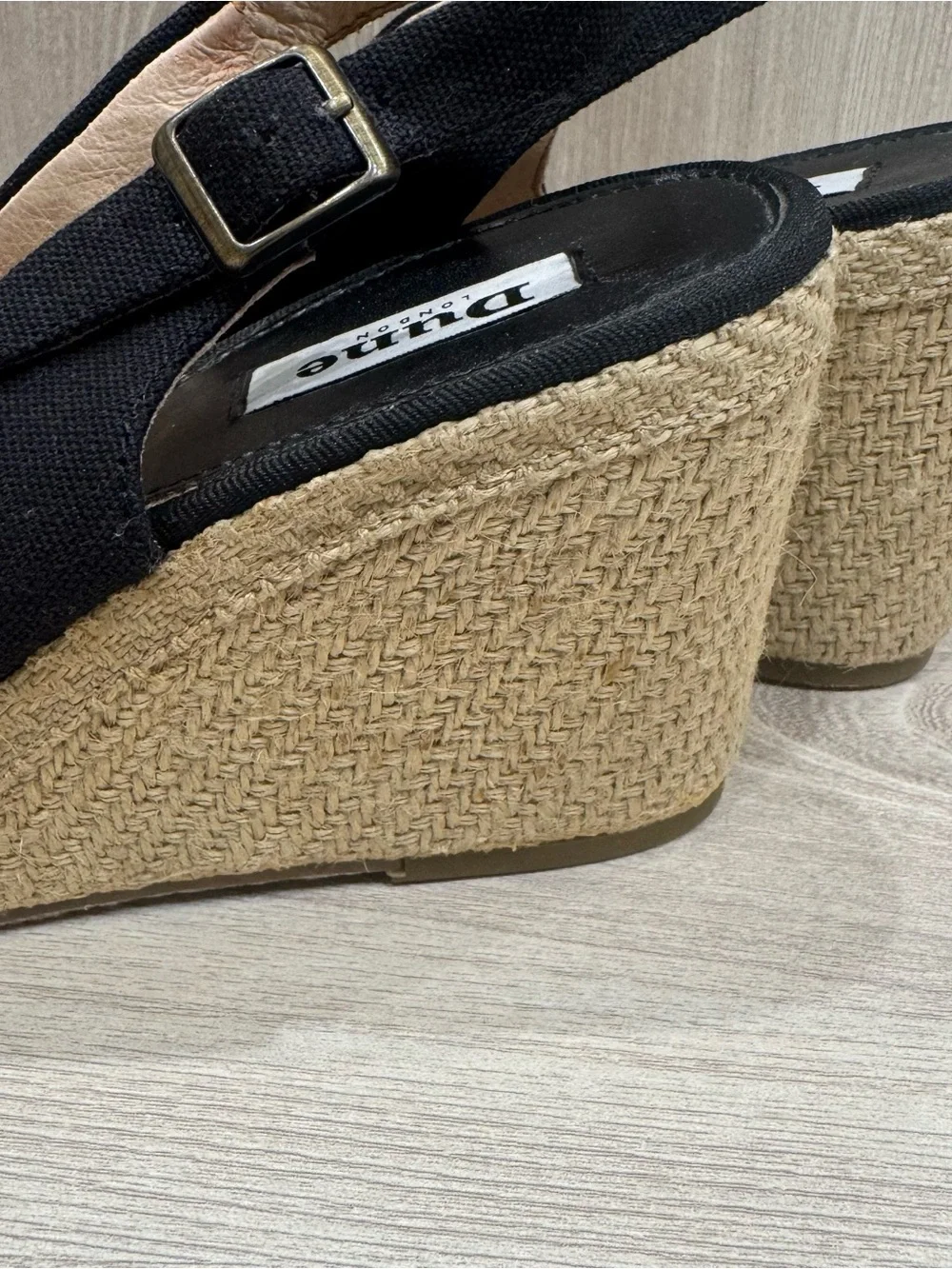 Dune London Black Canvas Espadrille Wedge Slingbacks